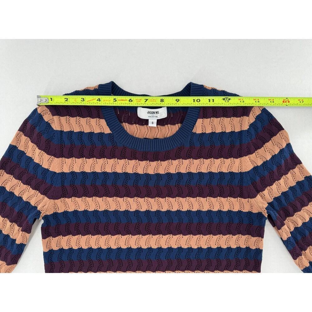 Jason Wu Collective Sweater Sz S Striped Eyelet Crochet Academia Preppy Fitted - Picture 8 of 16